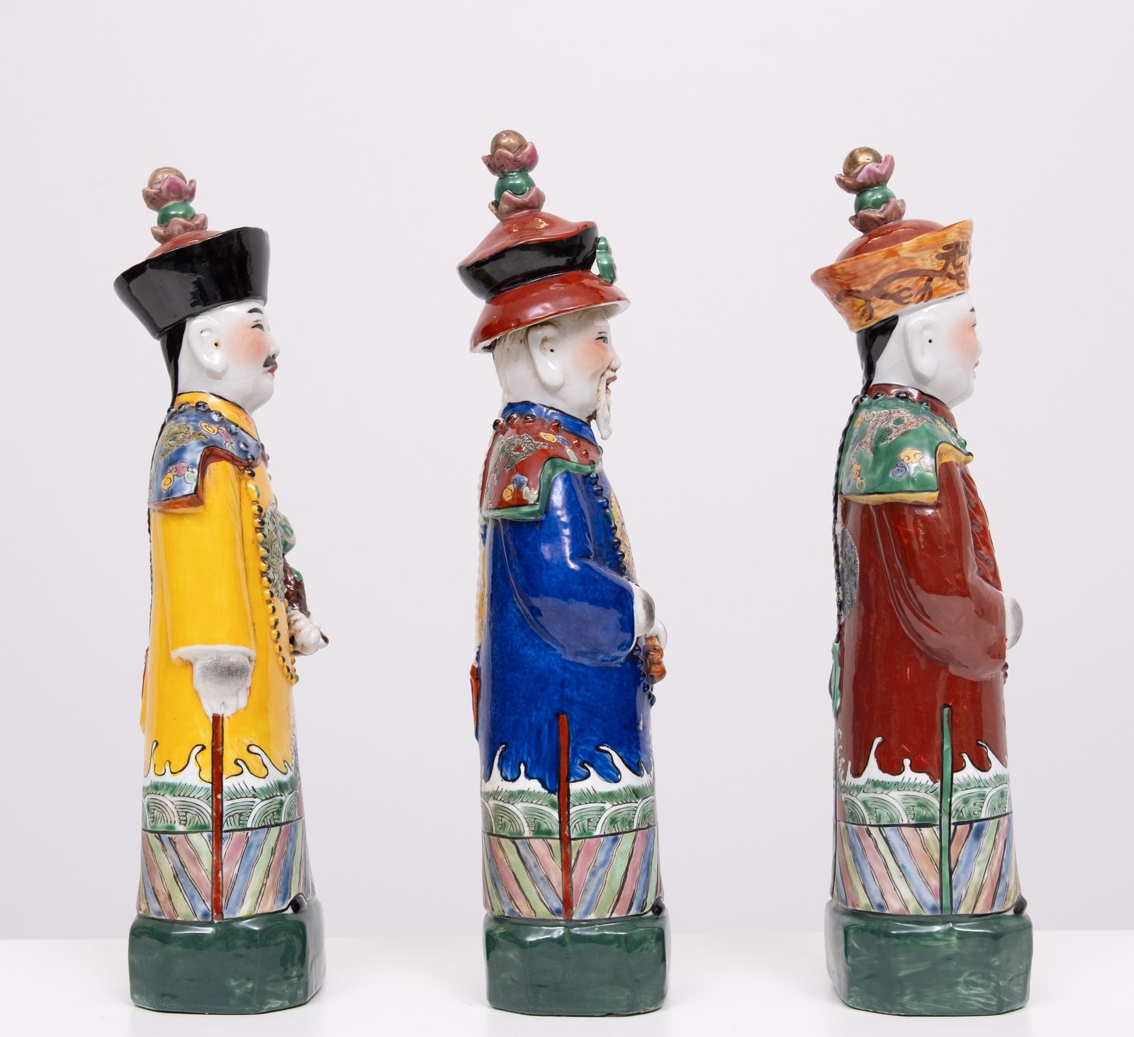 photo for sale Set Of 3 Chinese Porcelain Qing Emperor Decorative Figurines