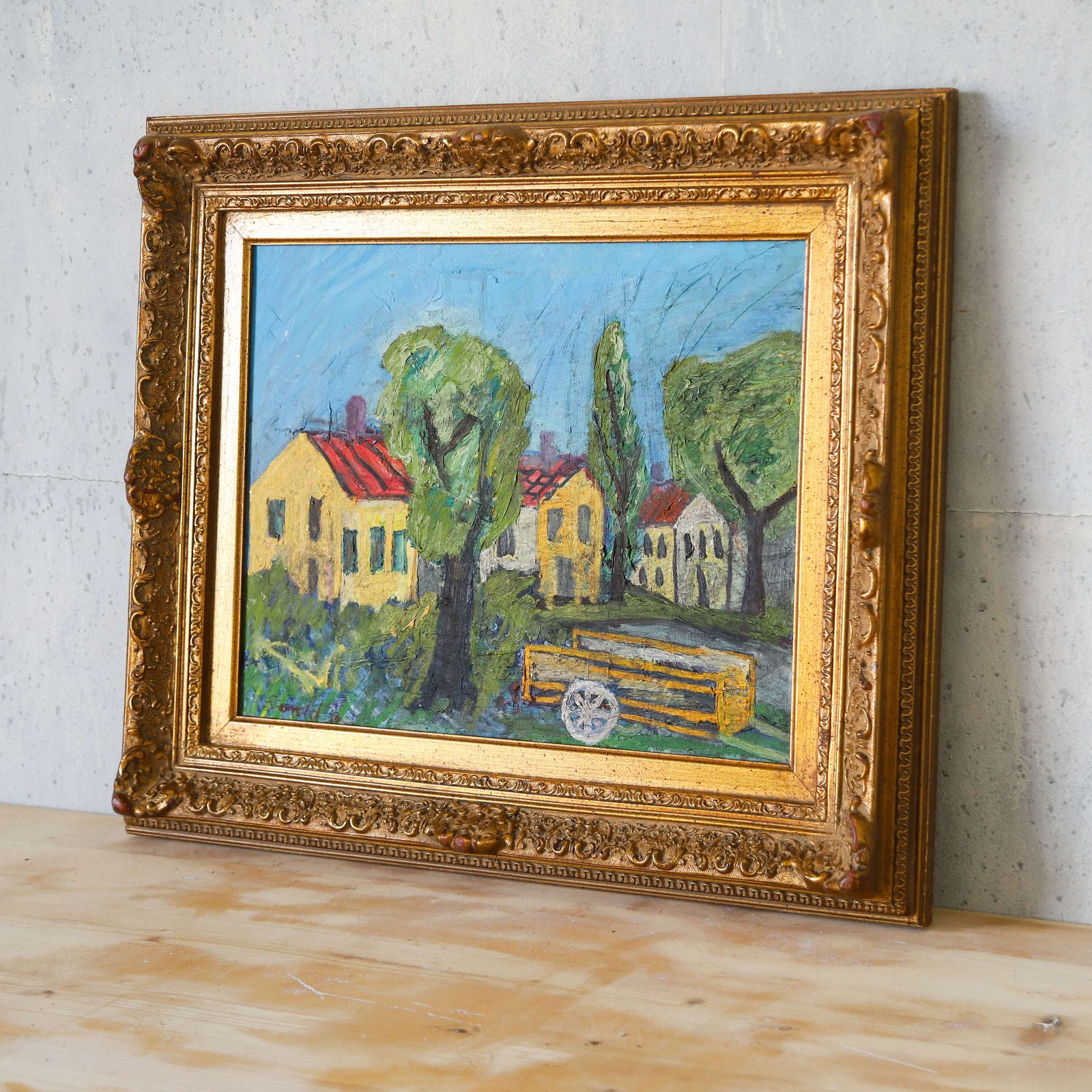 1940s English Naïve Farm Scene Oil Painting   Timeless Rural Charm photo Art