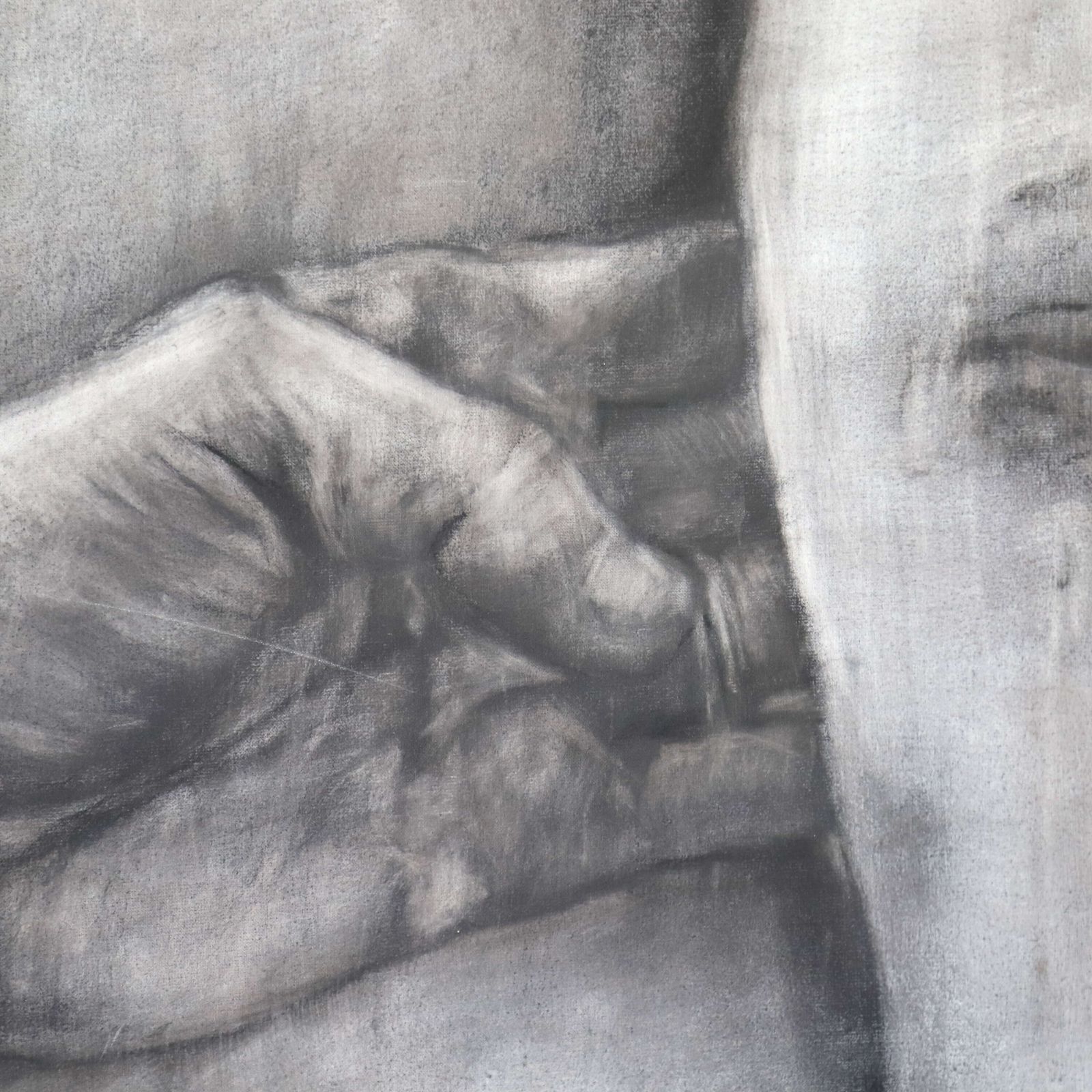 Charcoal Study Of Hands & Back By Helen Martin, English Artist In A Dramatic Black Frame photo for sale