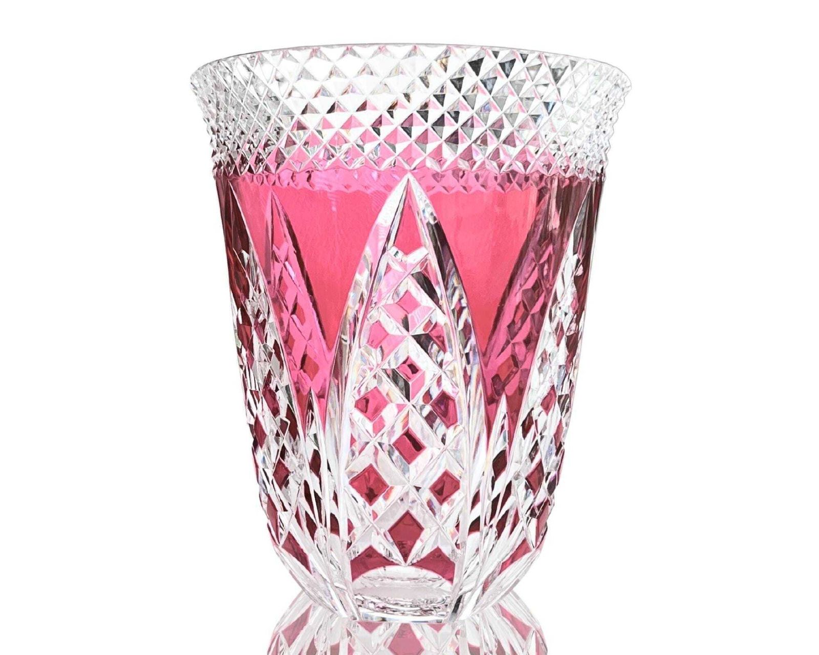 Val Saint Lambert Vase | Pink Crystal | Signed