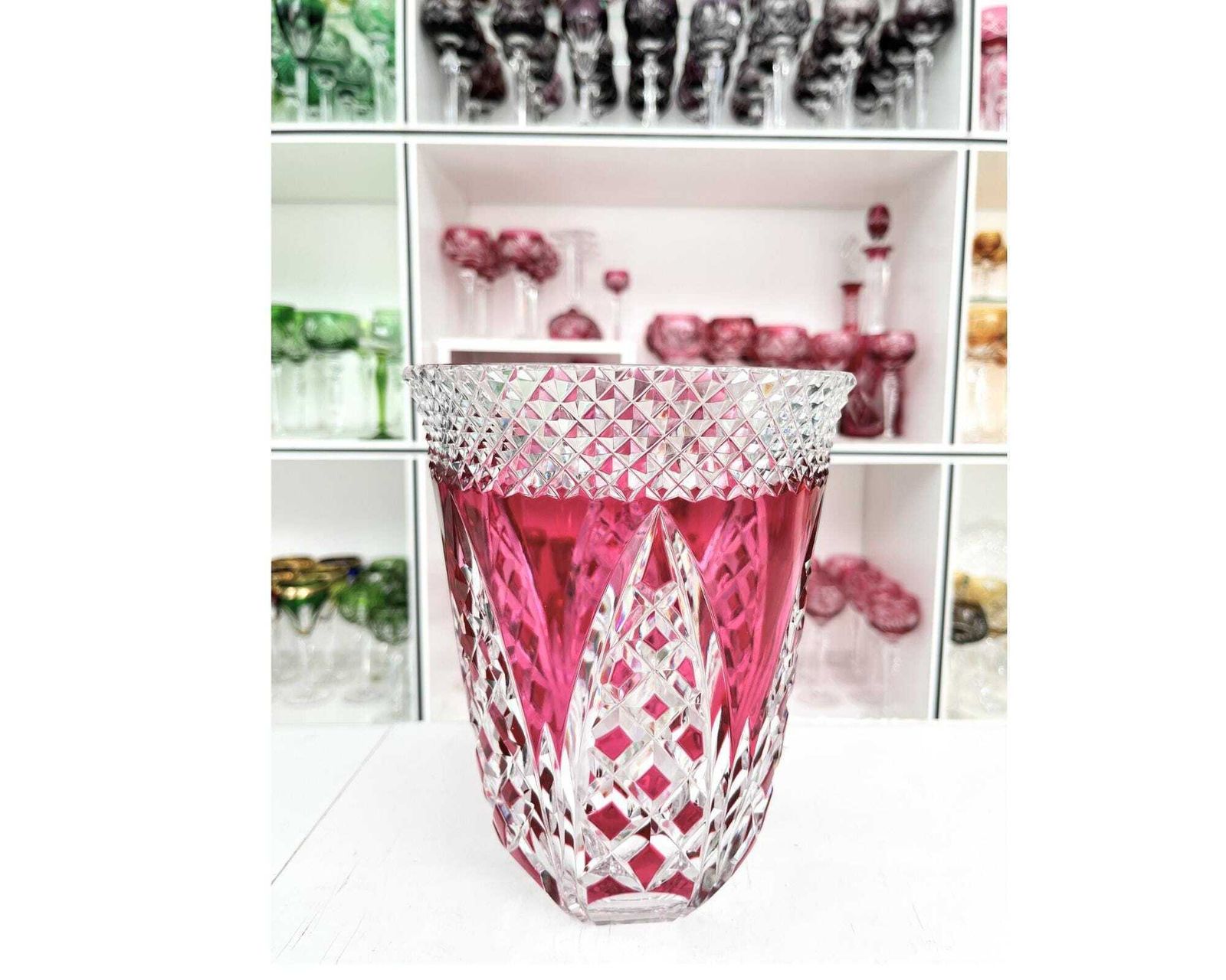 Val Saint Lambert Vase | Pink Crystal | Signed photo vinterior