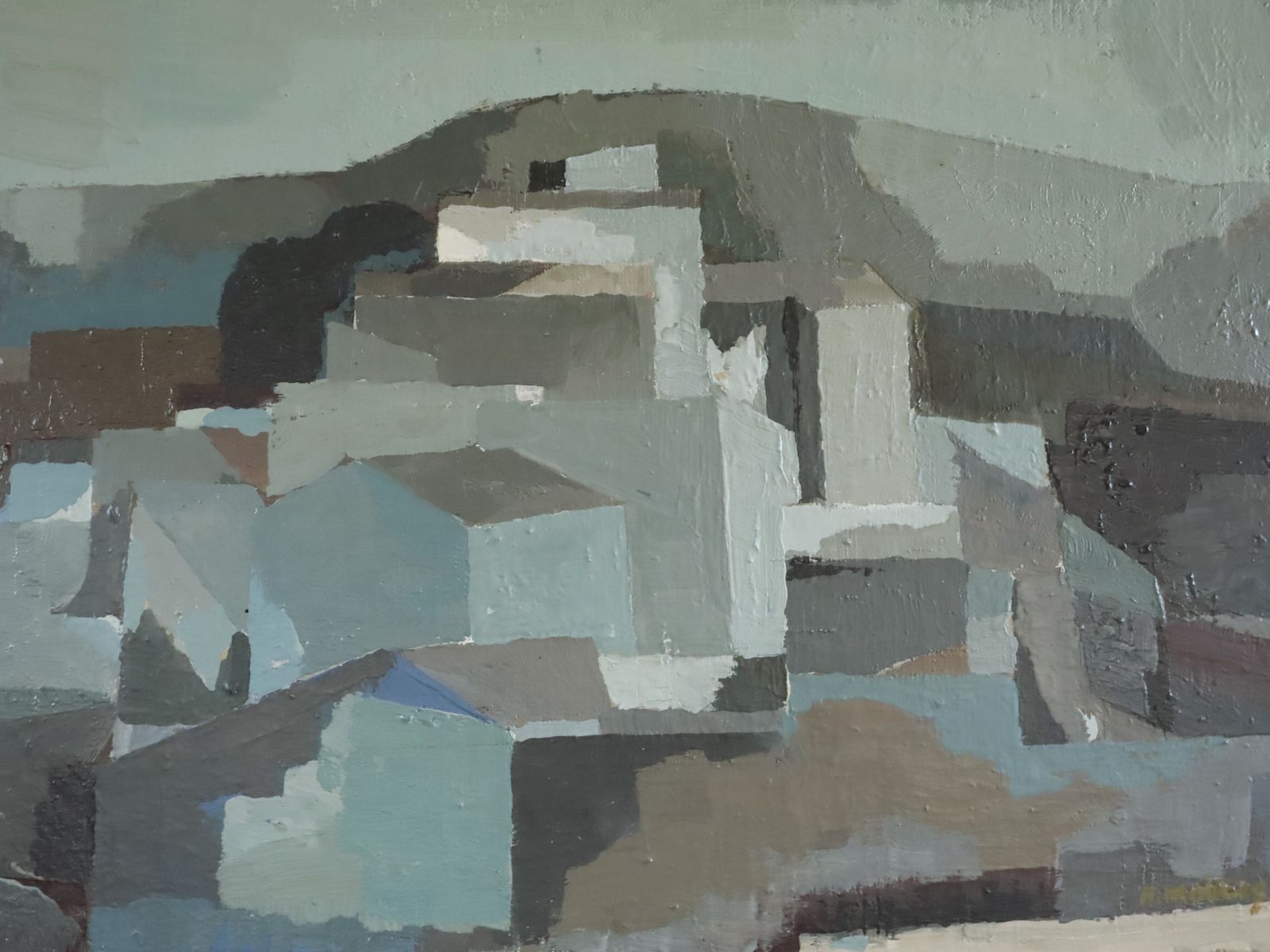 Urban Blocks  Oil Painting, Mid 20th Century photo buy