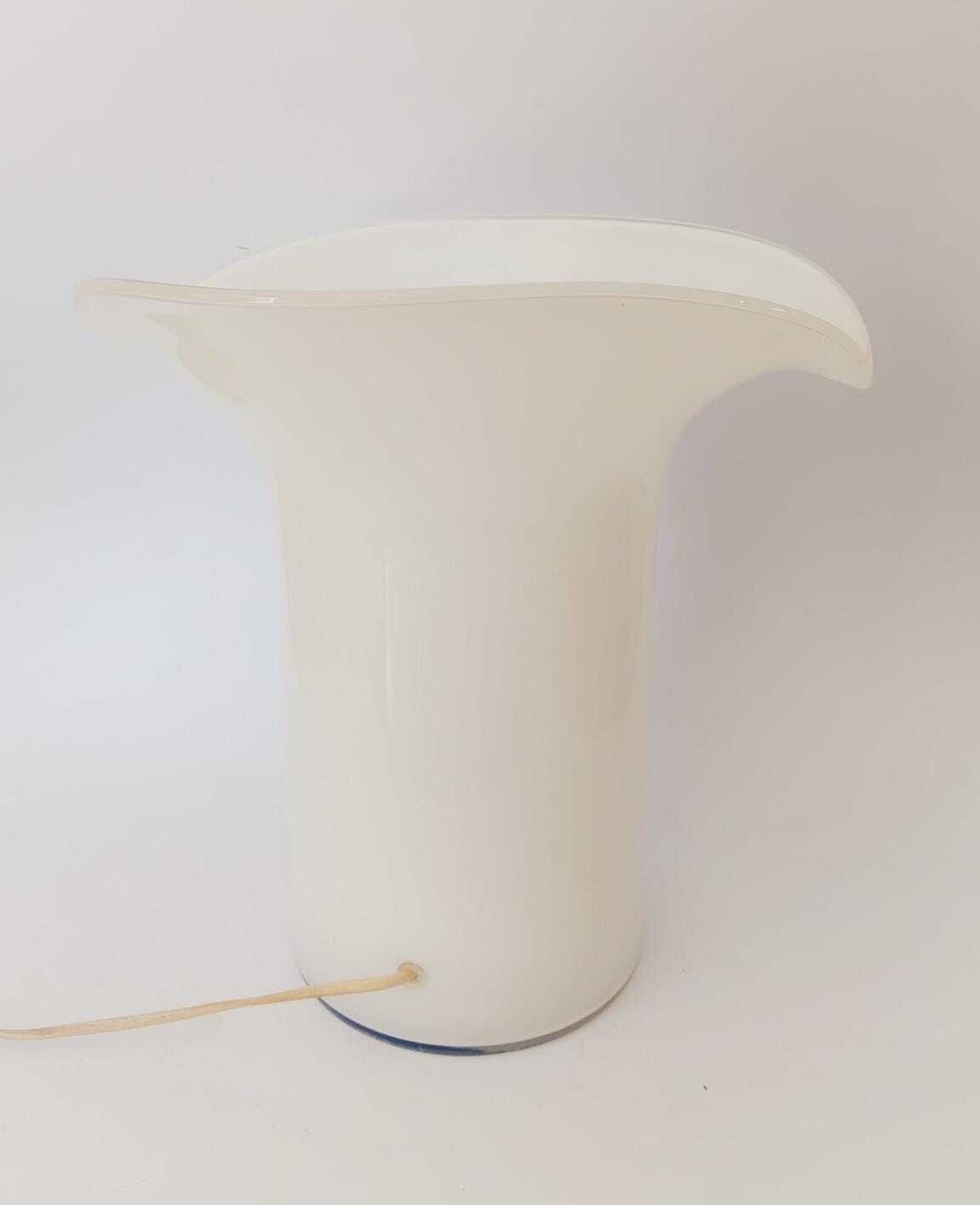 Veart Calla Table Lamp In White Murano Glass Vintage Design With Bands photo vinterior