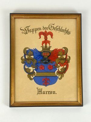 Framed French Family Marron Coat Of Arms, 19th Century