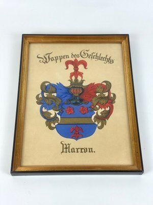 Framed French Family Marron Coat Of Arms, 19th Century photo furniture