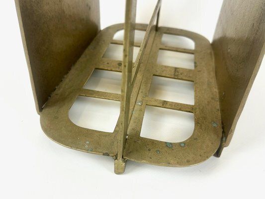 Brutalist Brass Magazine Rack With Floral Elements, 1970s photo vintage