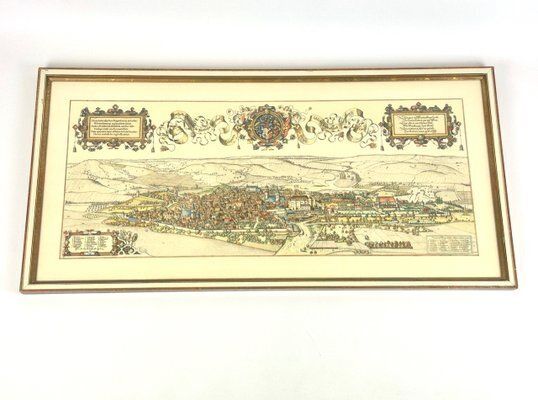 Jonathan Sauter, After Jonathan Sauter, View Of Stuttgart In 1592, Colored Copperplate Engraving, 1960s, Framed