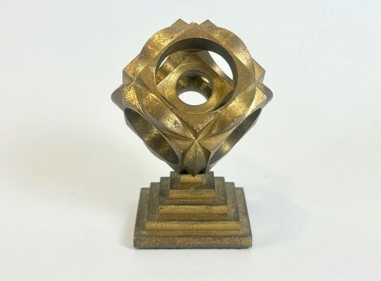 Mid Century Modern Geometric Bronze Paperweight, 1970s photo Home Decor