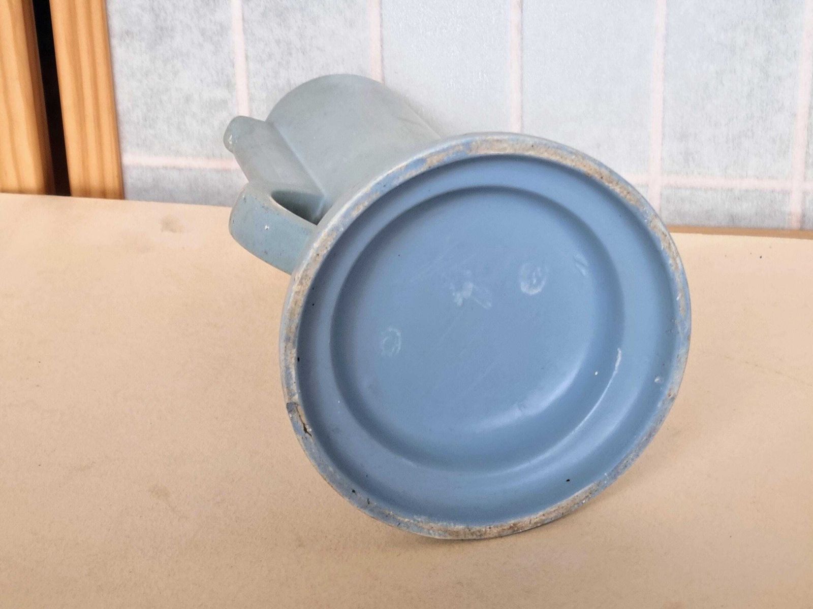 Art Deco Plaster Jug | Continental Design | Stylized Handle Spout | Circular Stepped Base | Vintage Blue Green Pottery | Classic Period photo vinterior