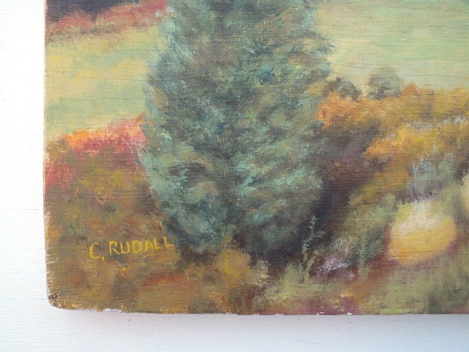 English Landscape Oil Painting Original Unframed Signed Country Garden Scene photo vinterior