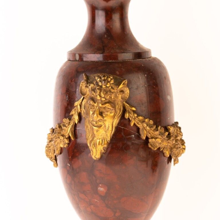 photo furniture Antique French Pair Of Rouge Marble & Bronze Satyrs Table Lamps