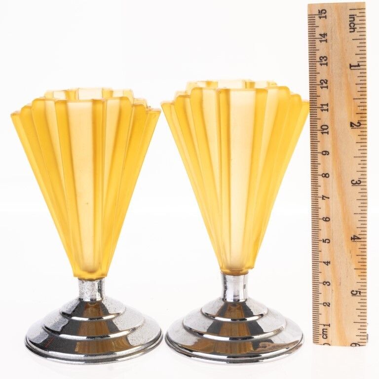 Pair Of Art Deco Amber Glass Vases photo Home Decor