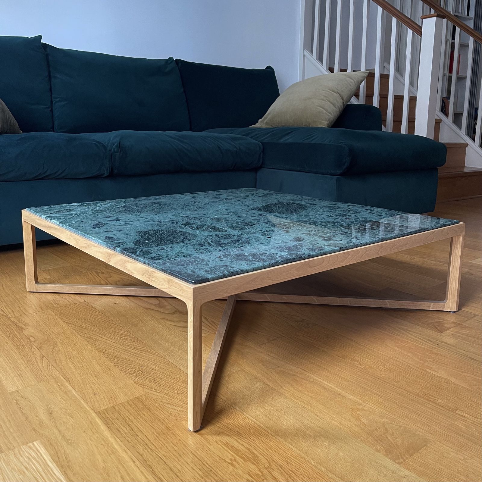 Furniture Knoll Krusin Coffee Table   Natural Oak Base With Verdi Alpi Marble Top photo