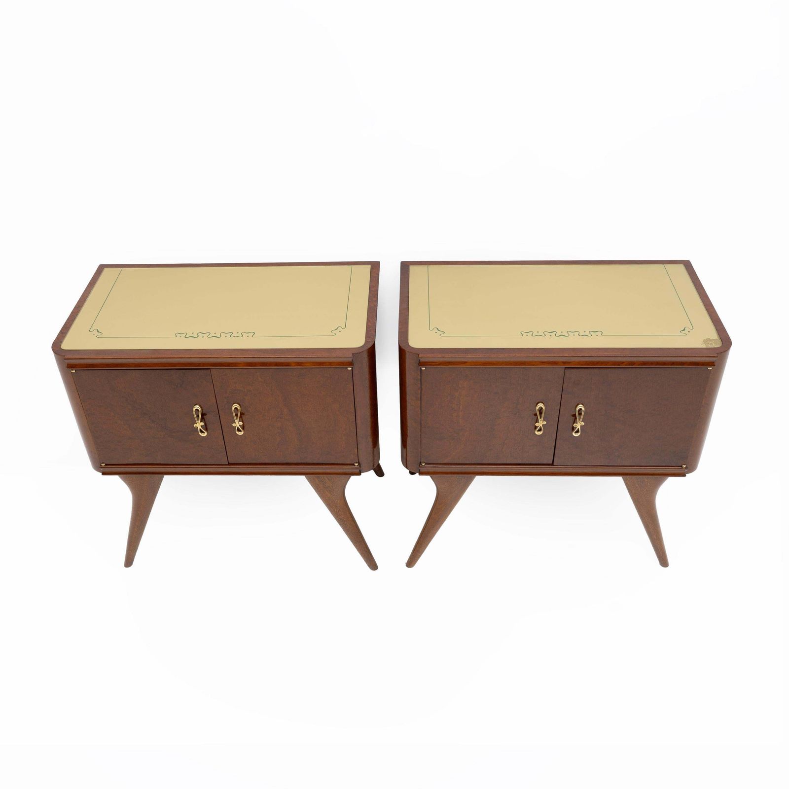Pair Of Mid Century Modern Italian Walnut And Thuja Root Nightstands, 1950s photo for sale