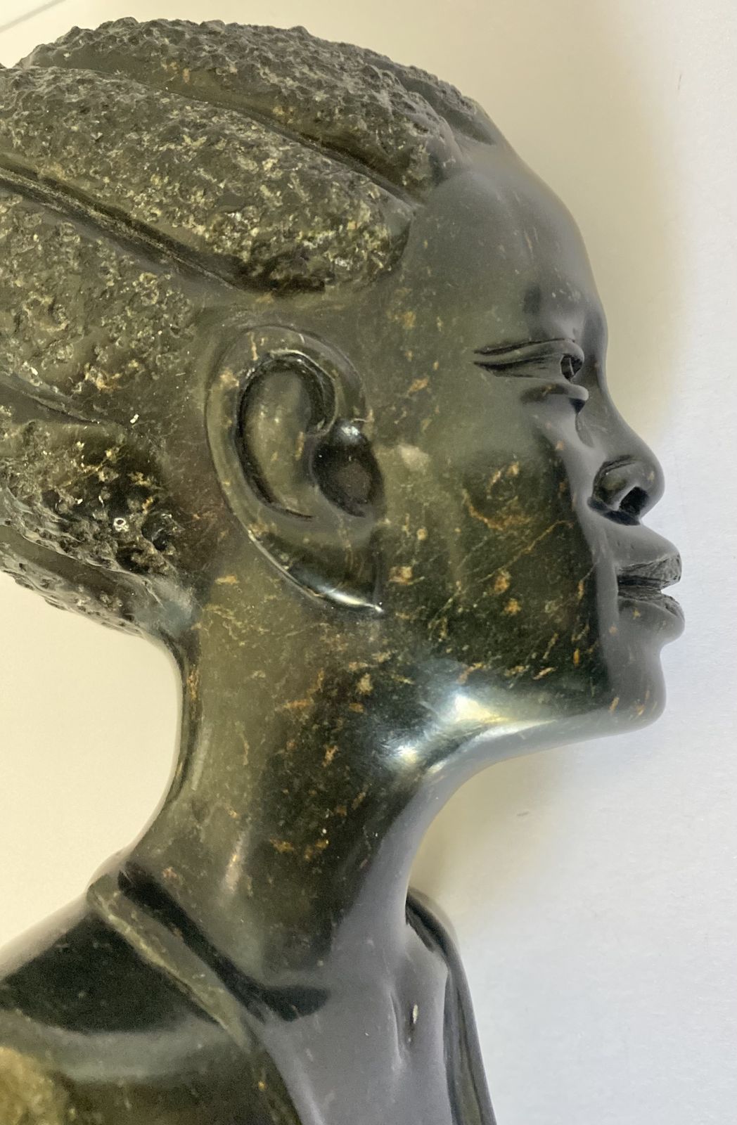 Joel Masoka, Original Hand Carved African Female Bust/Shona Statue, Signed photo for sale