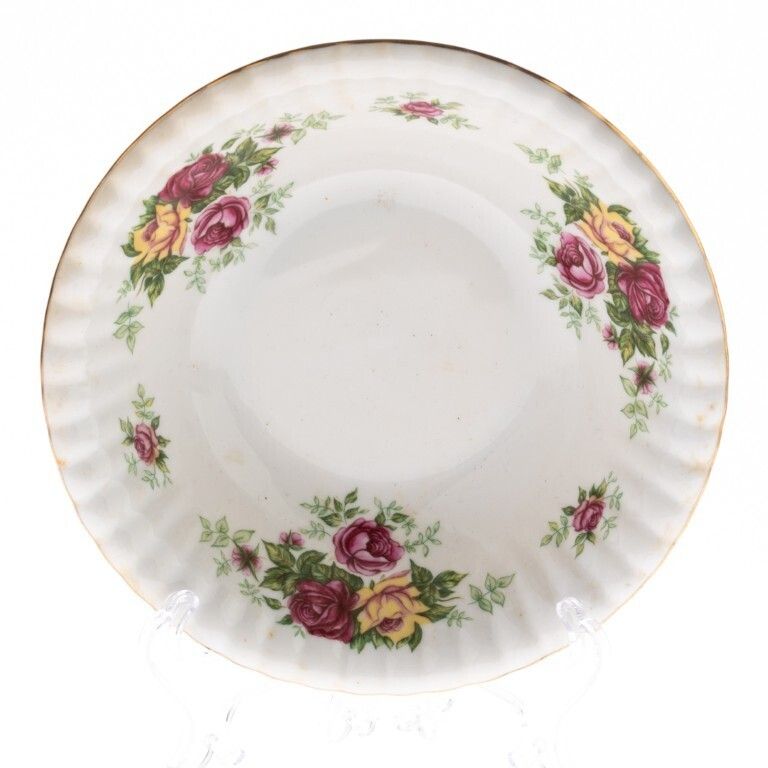 Vintage Polish 24kt Gilt Gold Rim Porcelain Roses Lobed Bowl
