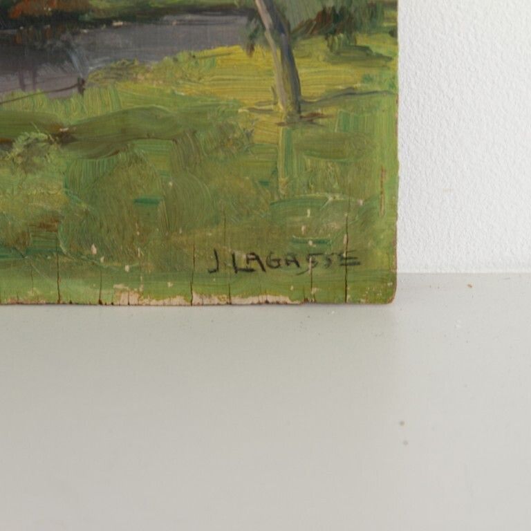 J Lagasse Signed Antique Landscape Oil Painting On Panel photo Art