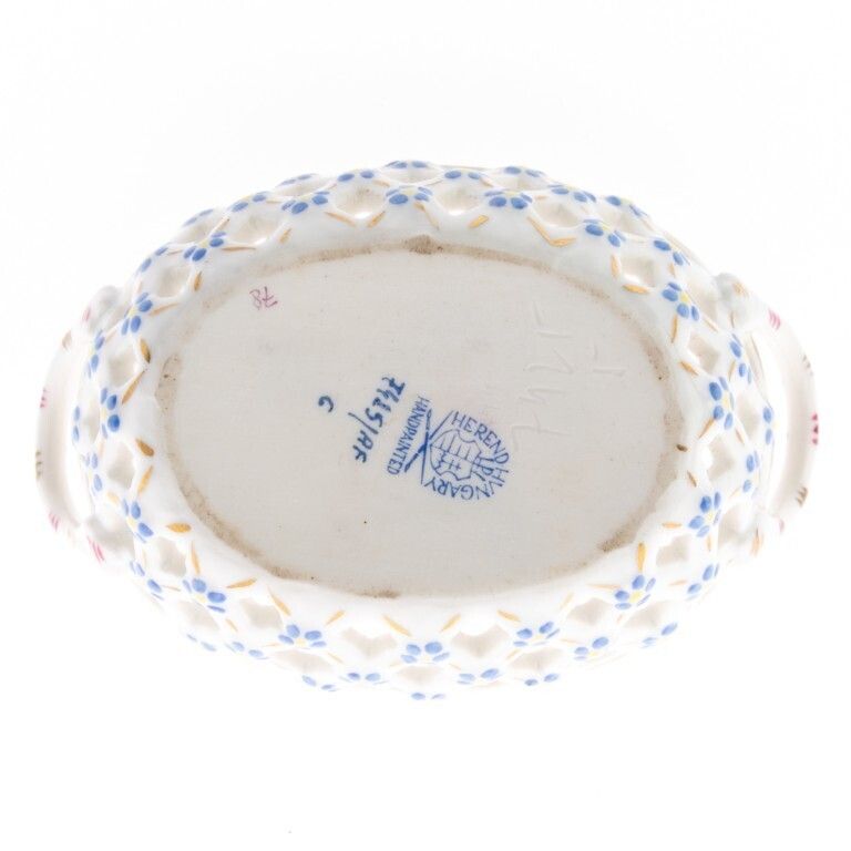 Mid Century Herend Hungary Fine Reticulated Porcelain Floral Basket photo furniture