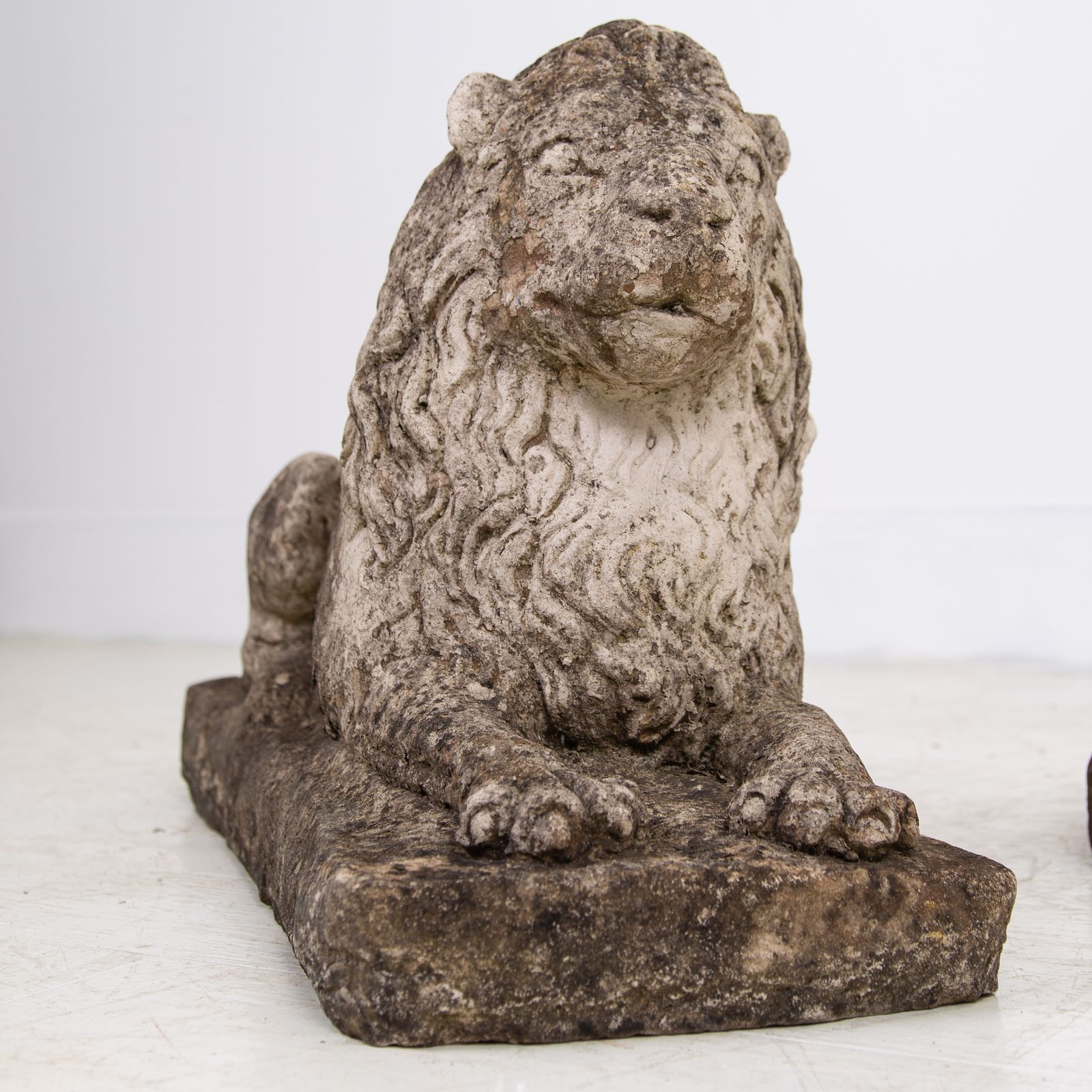 Pair Of Weathered Recumbent Garden Lions photo buy