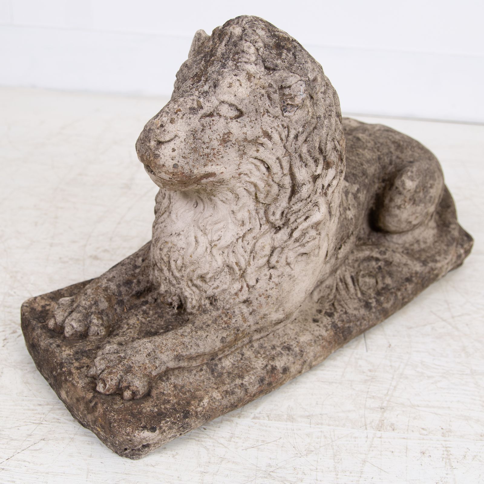 photo for sale Pair Of Weathered Recumbent Garden Lions