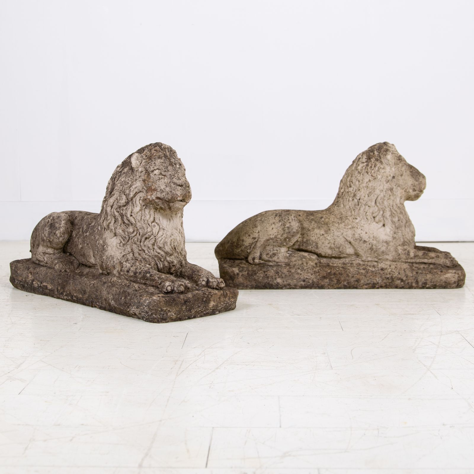 665.0 Pair Of Weathered Recumbent Garden Lions photo