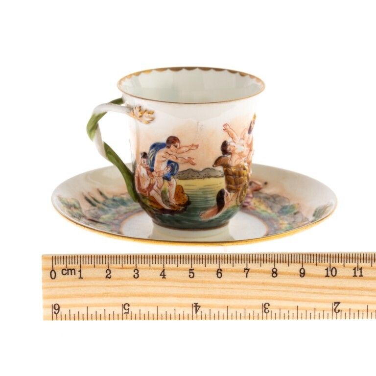 Antique Ginori Doccia Capodimonte Bas Relief Italian Porcelain Cup And Saucer 19th Century photo for sale