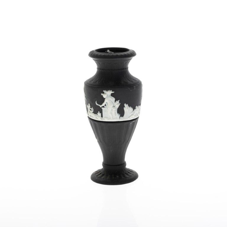 Wedgwood Black Jasperware Ceramic Porcelain Baluster Bas Relief Vase