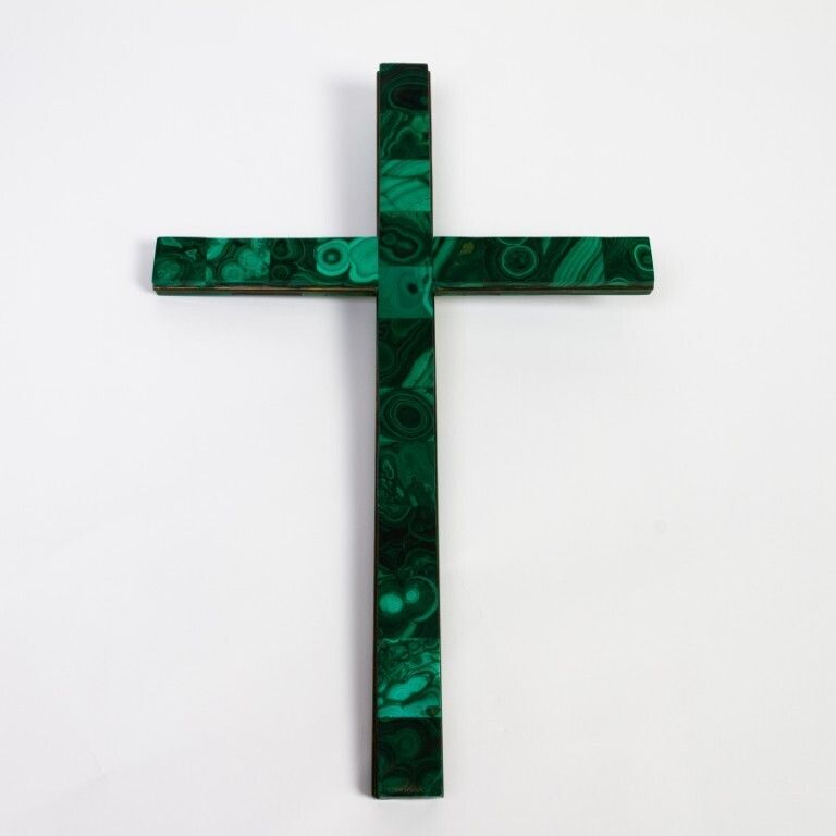 Antique Large African Inlaid Malachite Crucifix Religious Cross With Corpus Christi 19th Century photo 1275.0