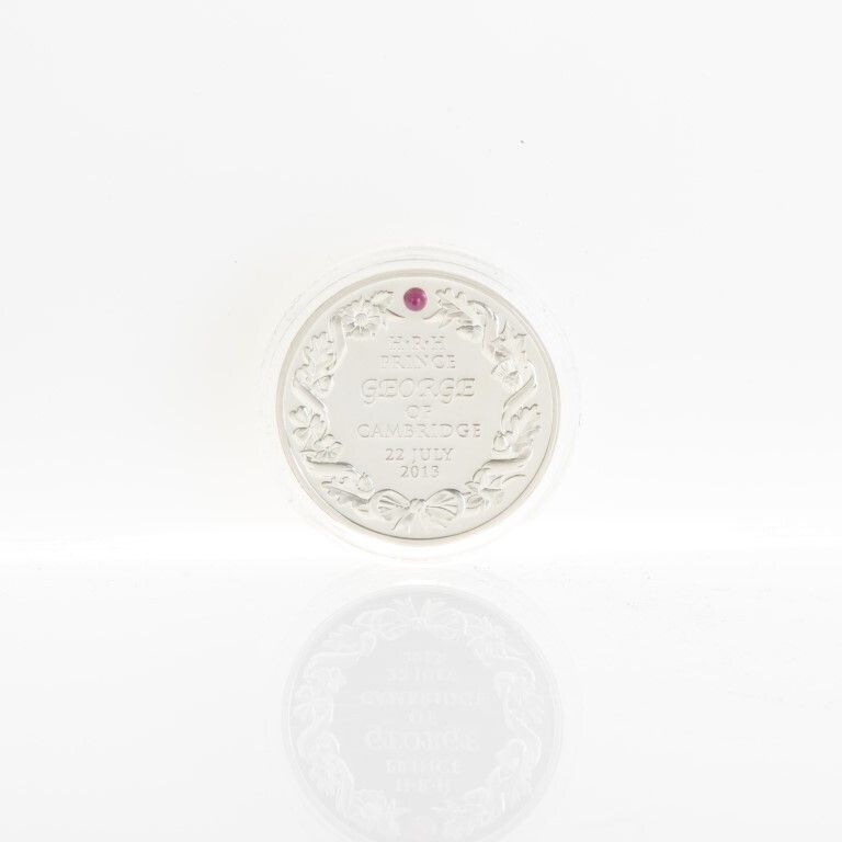 Certified Silver Commemorative Coin Issued For The Birth Of Prince George Of Cambridge In 2013 photo furniture