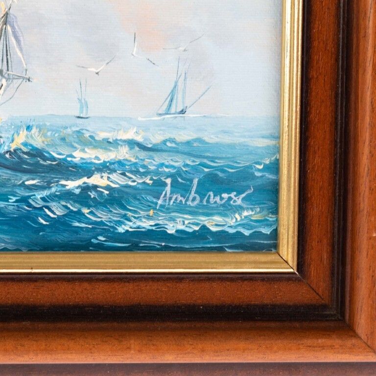 John Ambrose Rsma (1931 2010) Signed Nautical Maritime Ship Oil Painting On Canvas photo Art