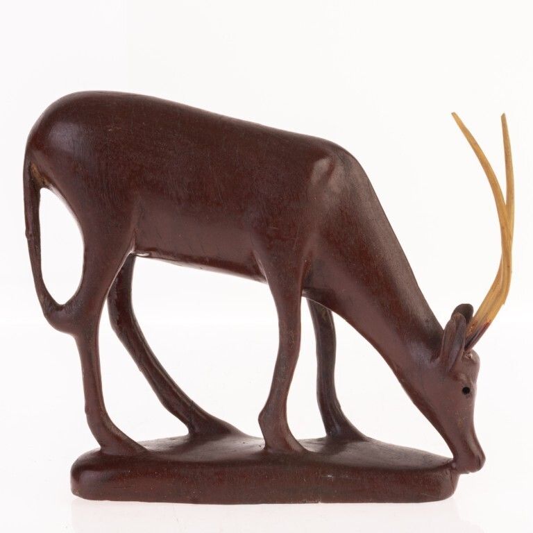 African Ethnographic Mid Century Carved Wood Gazelle Sculpture