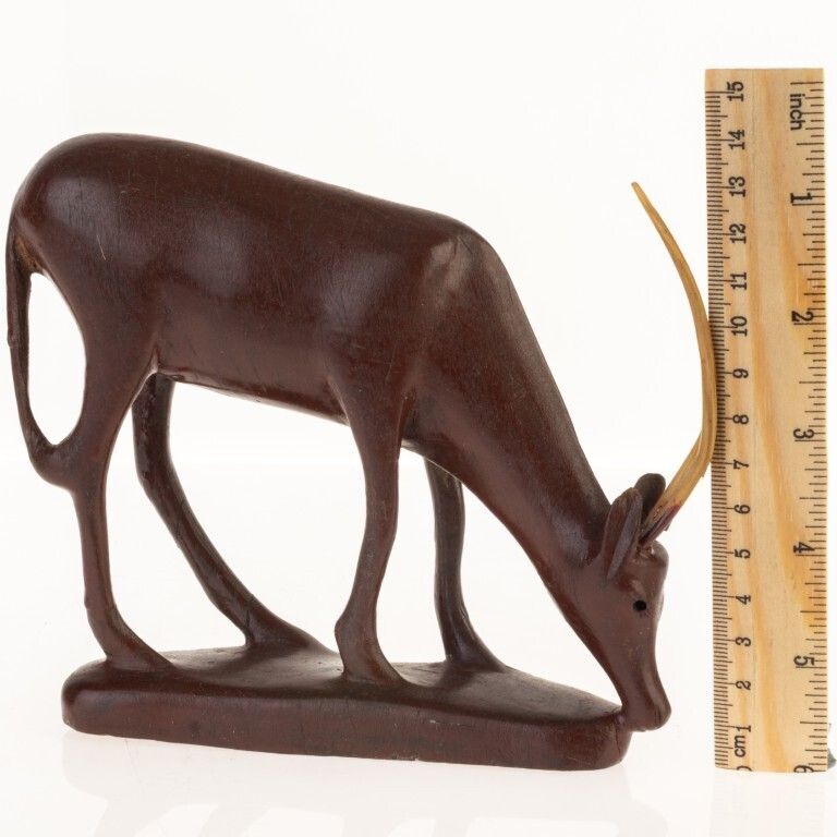 African Ethnographic Mid Century Carved Wood Gazelle Sculpture photo for sale