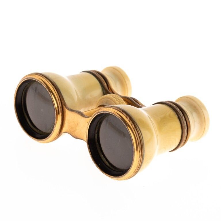 Antique Victorian Bone & Brass Theatre Opera Glasses Binoculars Ca. 1900