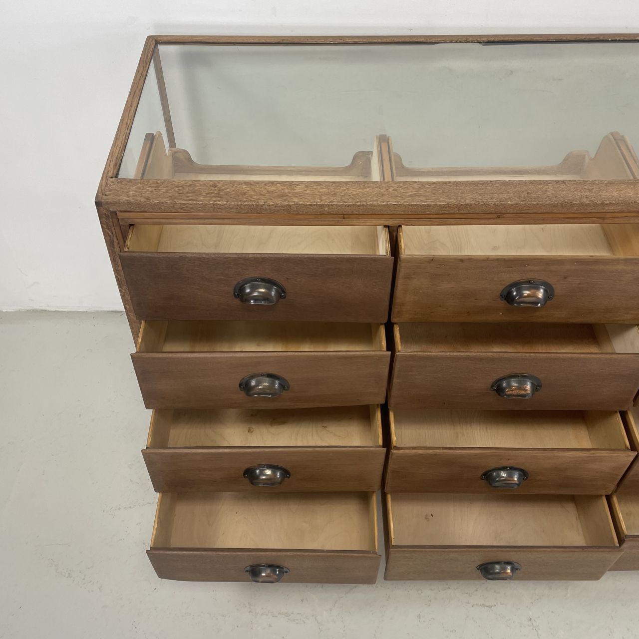 1930s 16 Drawer Oak Shop Counter photo vinterior