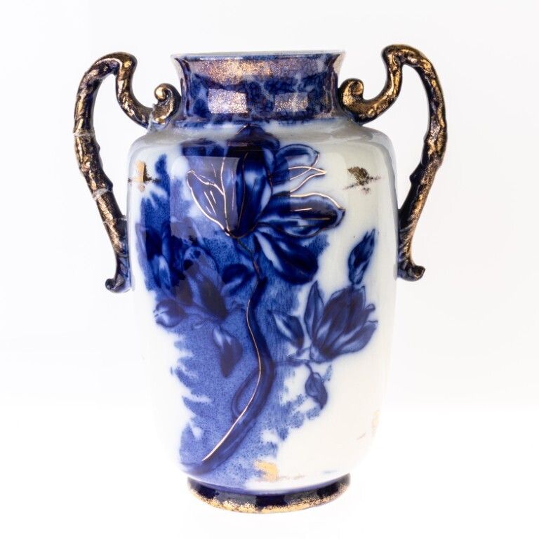 Art Nouveau Gilt Porcelain Floral Baluster Vase