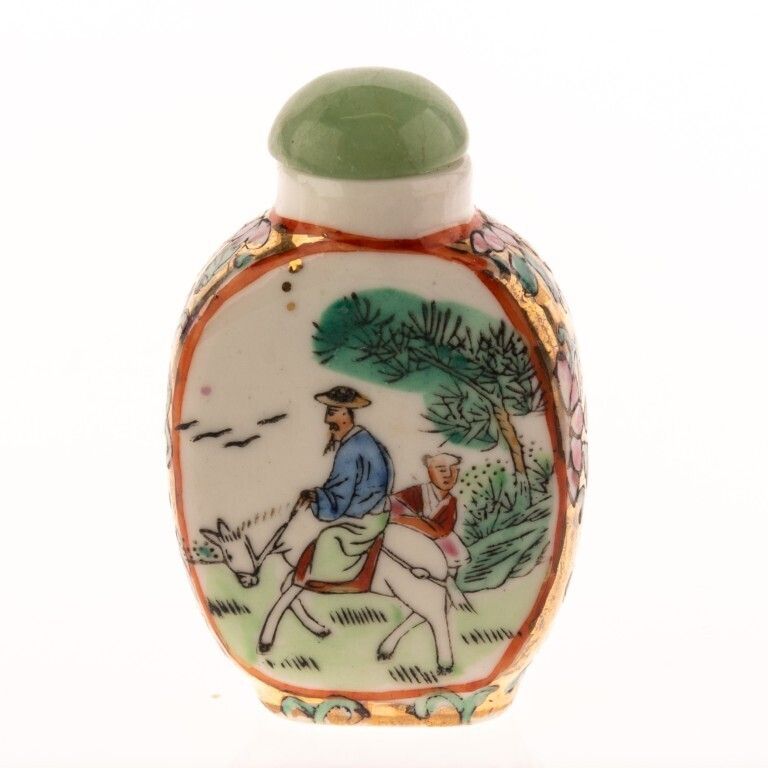 Mid Century Chinese Hand Painted Famille Rose Gilt Porcelain Ceramic Snuff Bottle photo furniture