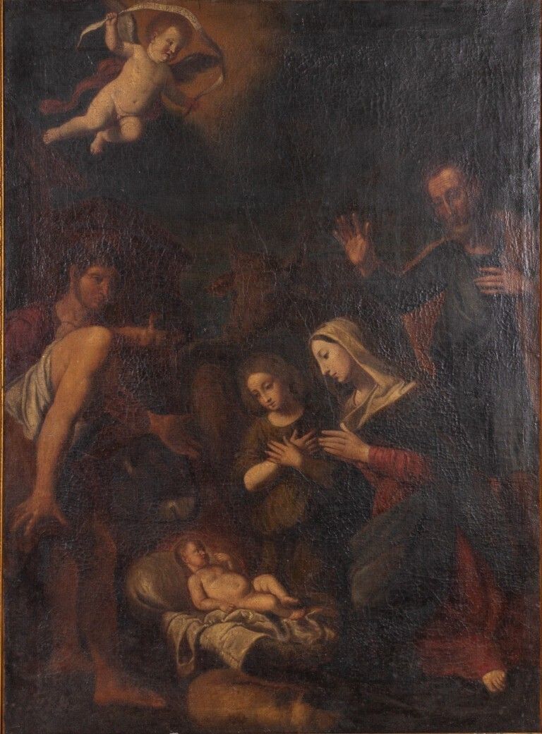 Huge Mid 17th Century Old Master Oil Painting On Canvas Depicting The Nativity