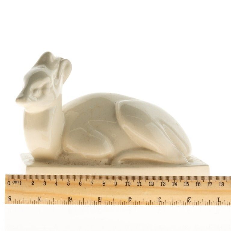 Wedgwood Art Deco Cream Glazed Ceramic Sculpture Of A Recumbent Fawn Designed By John Skeaping