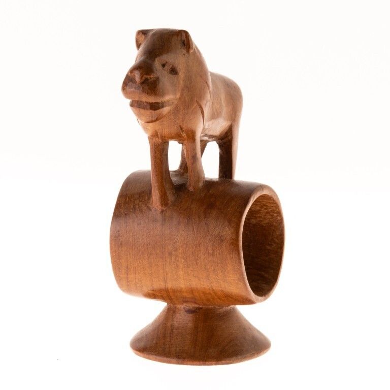 African Ethnographic Carved Wood Lion Napkin Ring photo furniture