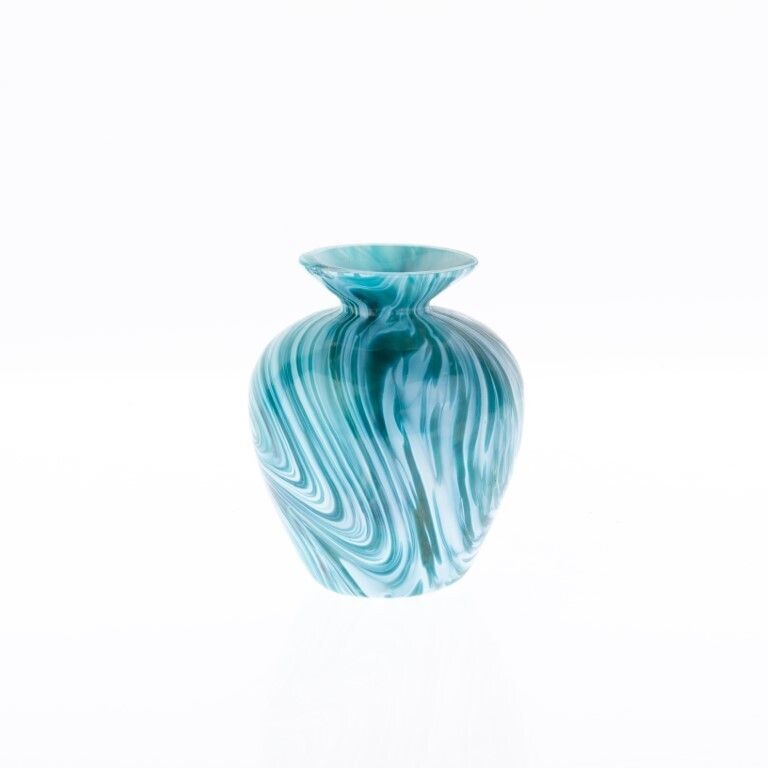 Mid Century Turquoise Hand Blown Studio Glass Swirl Vase