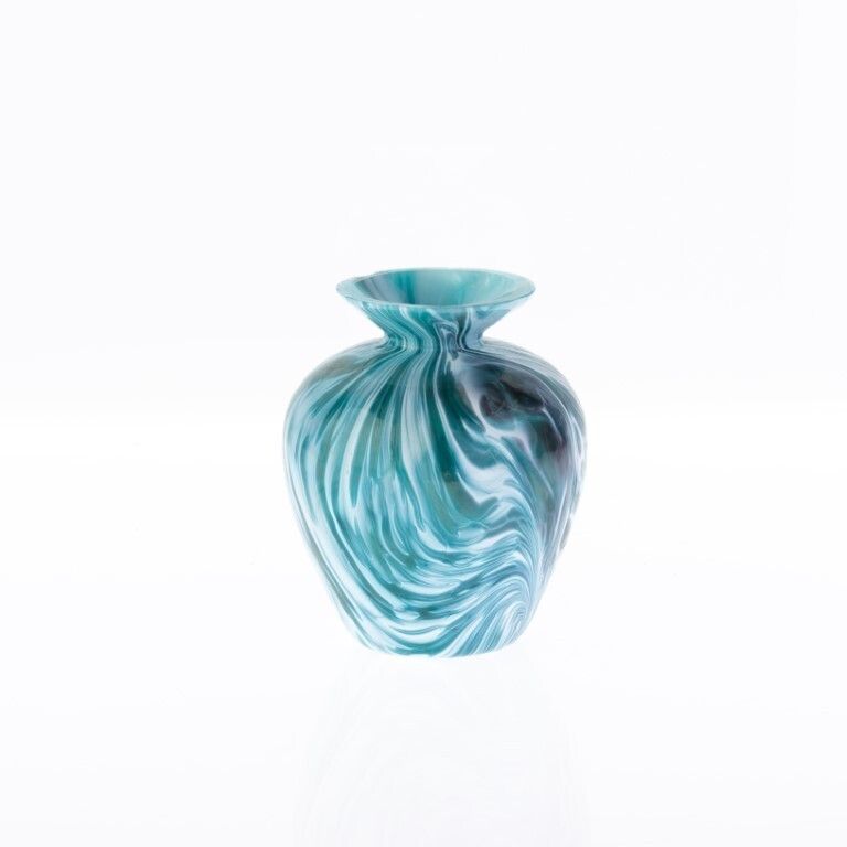Mid Century Turquoise Hand Blown Studio Glass Swirl Vase photo Home Decor