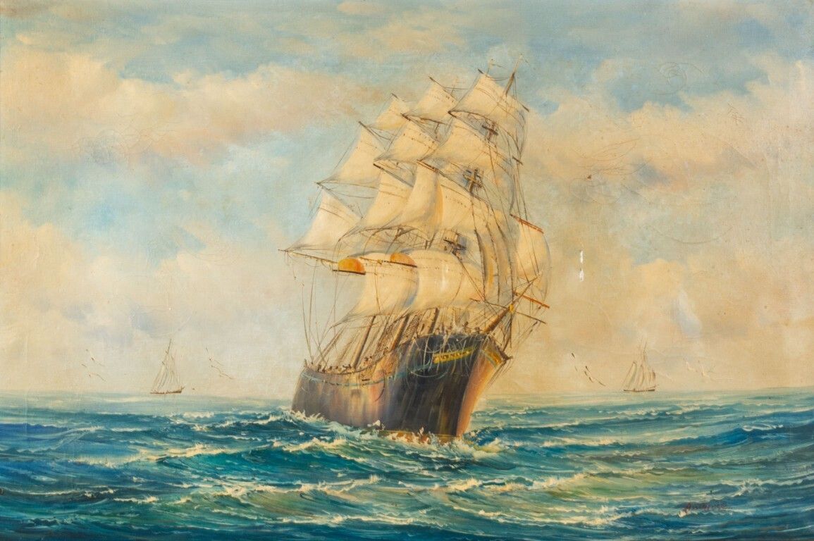 John Ambrose Rsma (1931 2010) Large Signed Nautical Maritime Ship Oil Painting On Canvas