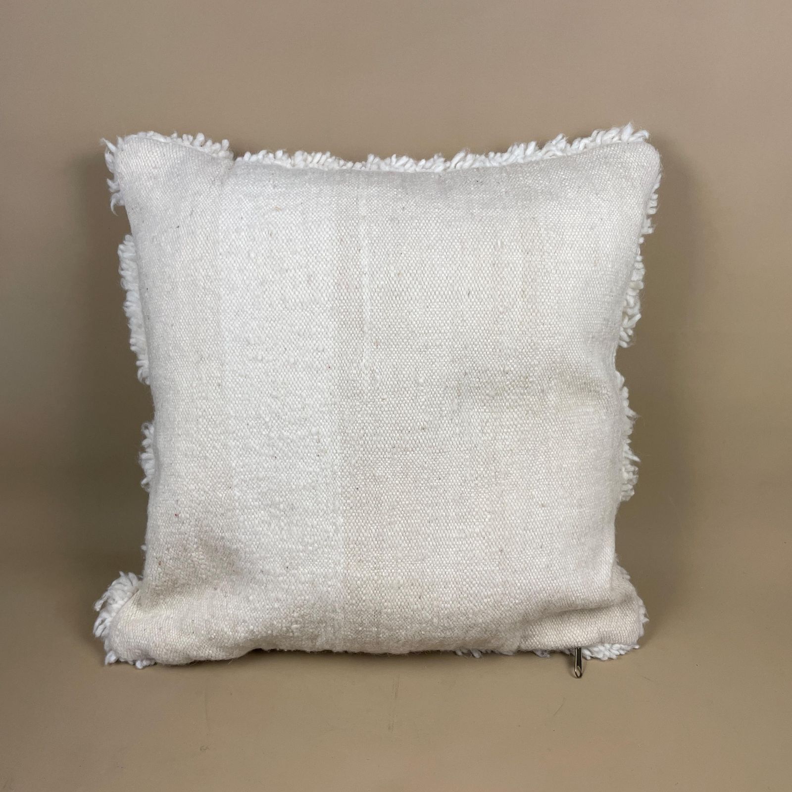 Antique Kilim Cushion Moroccan Rug Carpet Pillow Feather Filled Handwoven Patterned 50x50cm Scatter Vintage Square Pattern Cream Berber photo vinterior