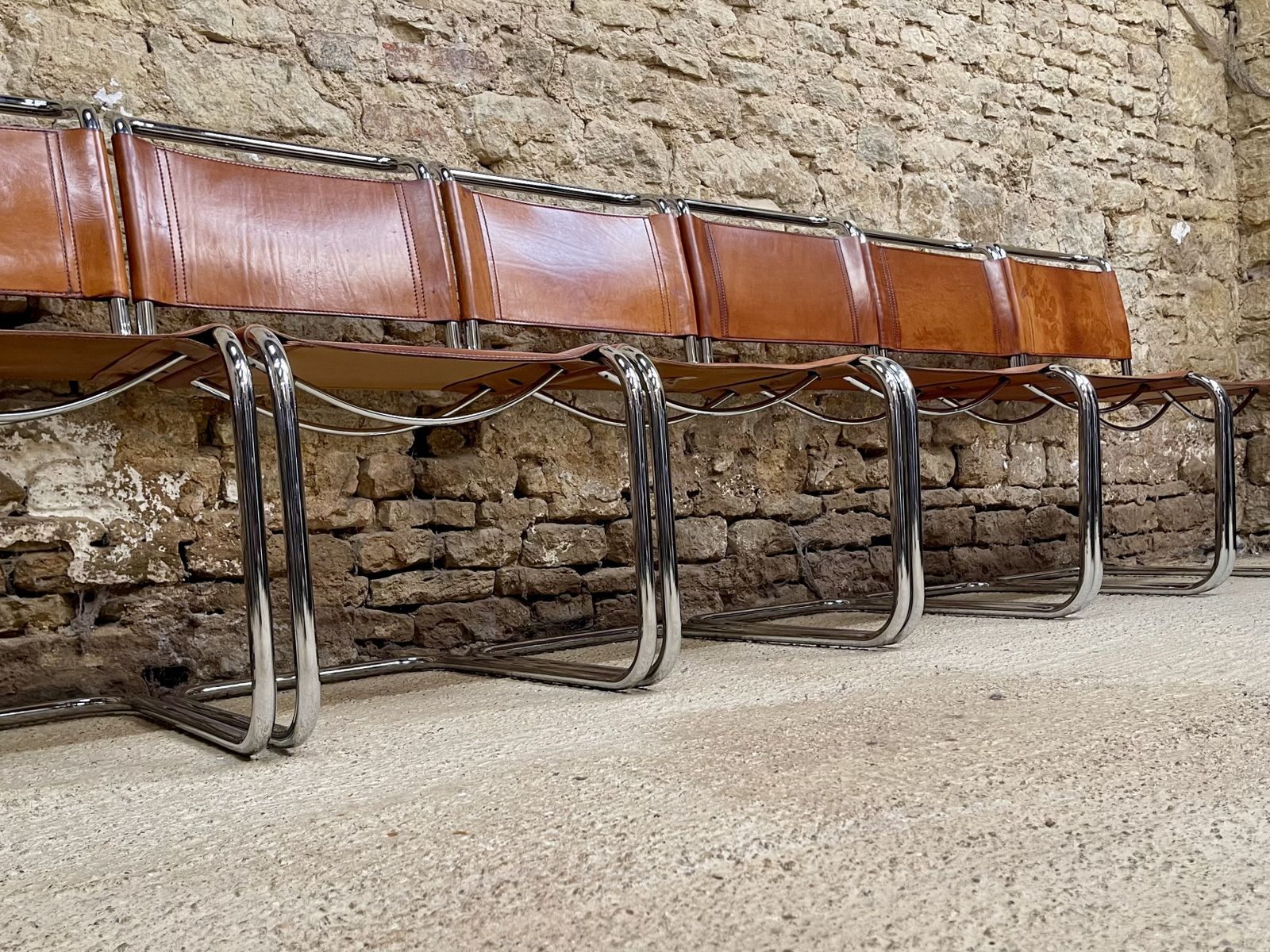 12 Dining Chairs Mart Stam Marcel Breuer S33 Set Of Twelve Fasem Chrome Tan Brown Cognac Leather Cantilever Bauhaus 12 Mid Century Dining Chairs photo Furniture