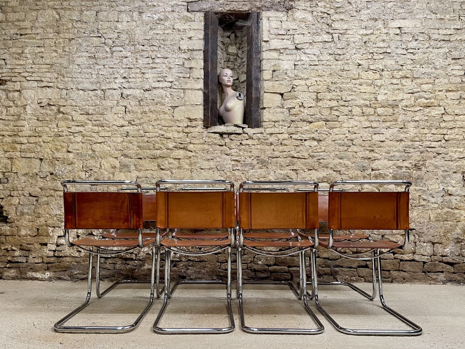 12 Dining Chairs Mart Stam Marcel Breuer S33 Set Of Twelve Fasem Chrome Tan Brown Cognac Leather Cantilever Bauhaus 12 Mid Century Dining Chairs photo buy