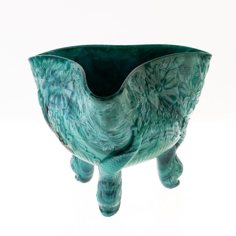 Art Nouveau Moulded Malachite Glass Bowl In Manner Of Curt Schlevogt