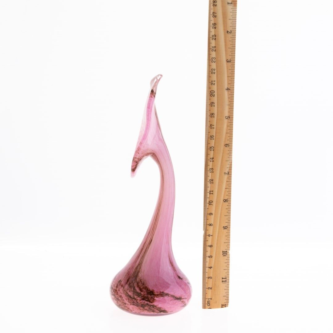 Mid Century Jack In The Pulpit Hand Blown Mottled Pink Glass Vase