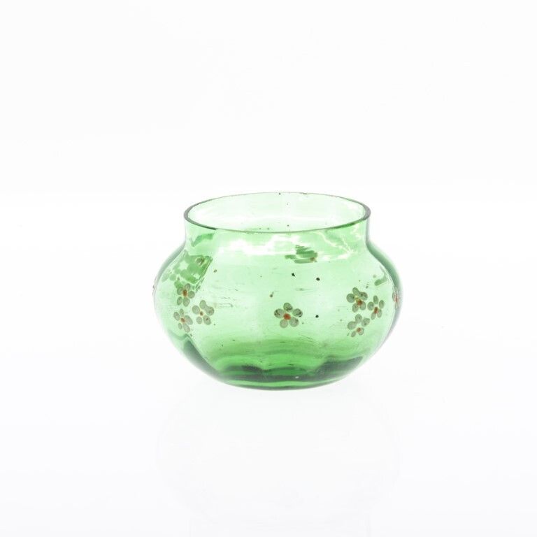 Antique Continental Enamel Painted Green Glass Vase 19th Century photo furniture