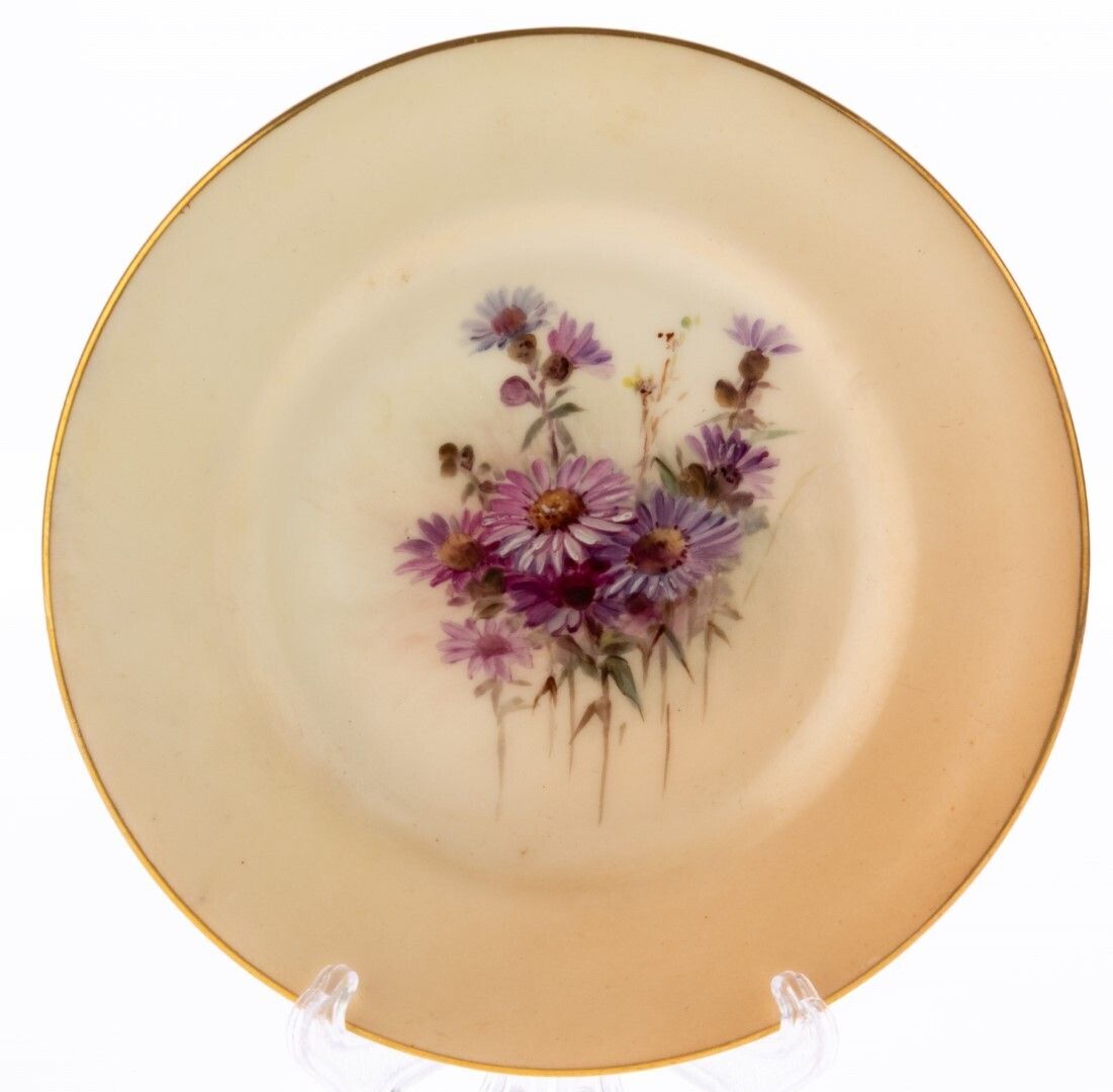 Antique Royal Worcester Art Nouveau Hand Painted Blush Porcelain Floral Plate
