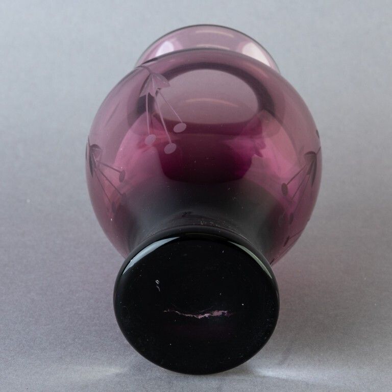 Scottish Caithness Amethyst Etched Glass Floral Baluster Vase photo furniture